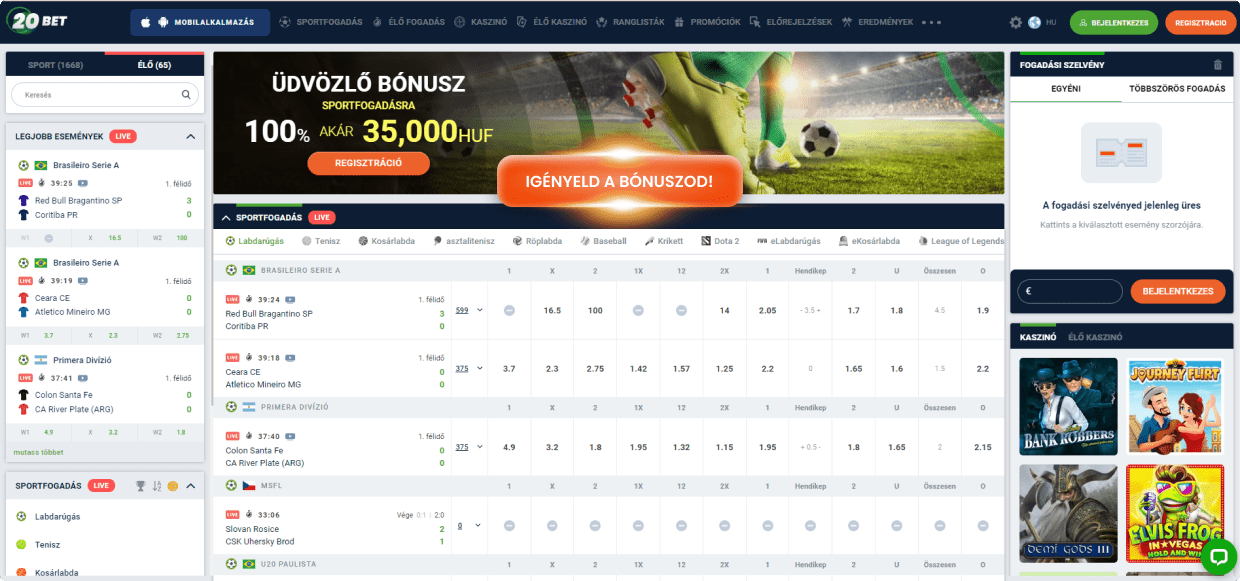 20bet Élő osztós kaszinó