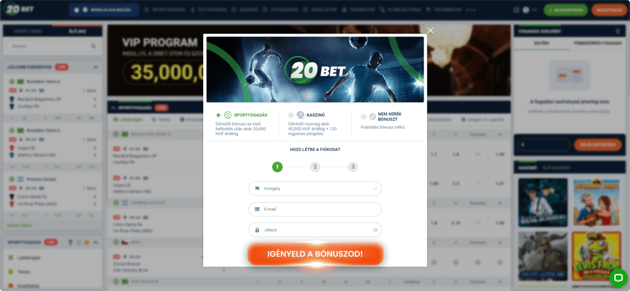 20bet Regisztráció lépései